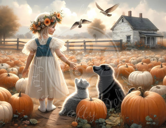 2H Fall Girl in Pumpkin Patch Printable Set