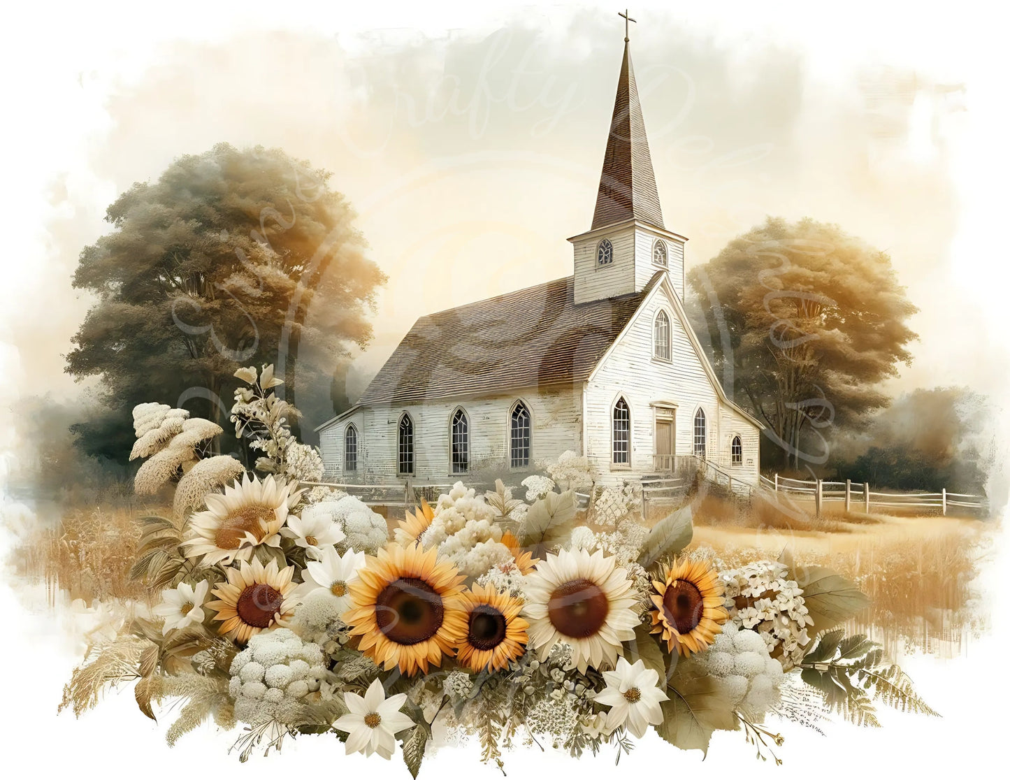 2H Sunflower Queen Anne's Lace Church 8x10