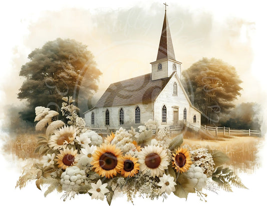 2H Sunflower Queen Anne's Lace Church 8x10