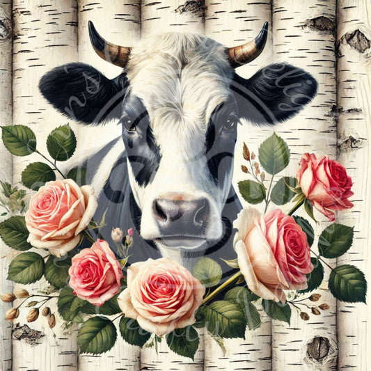 2 Sq Holstein & Roses 8x8" Printable