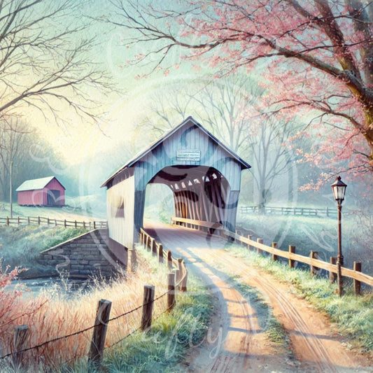 2 Sq Spring Covered Bridge 8x8" Printable