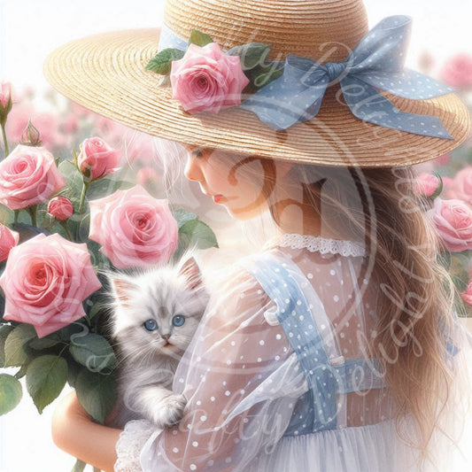 2 Spring Girl and Kitty in Blue