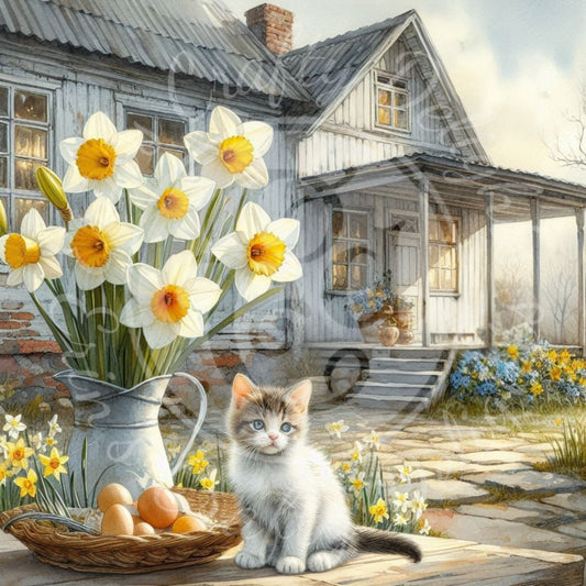 2 Spring Kitten and Farmhouse