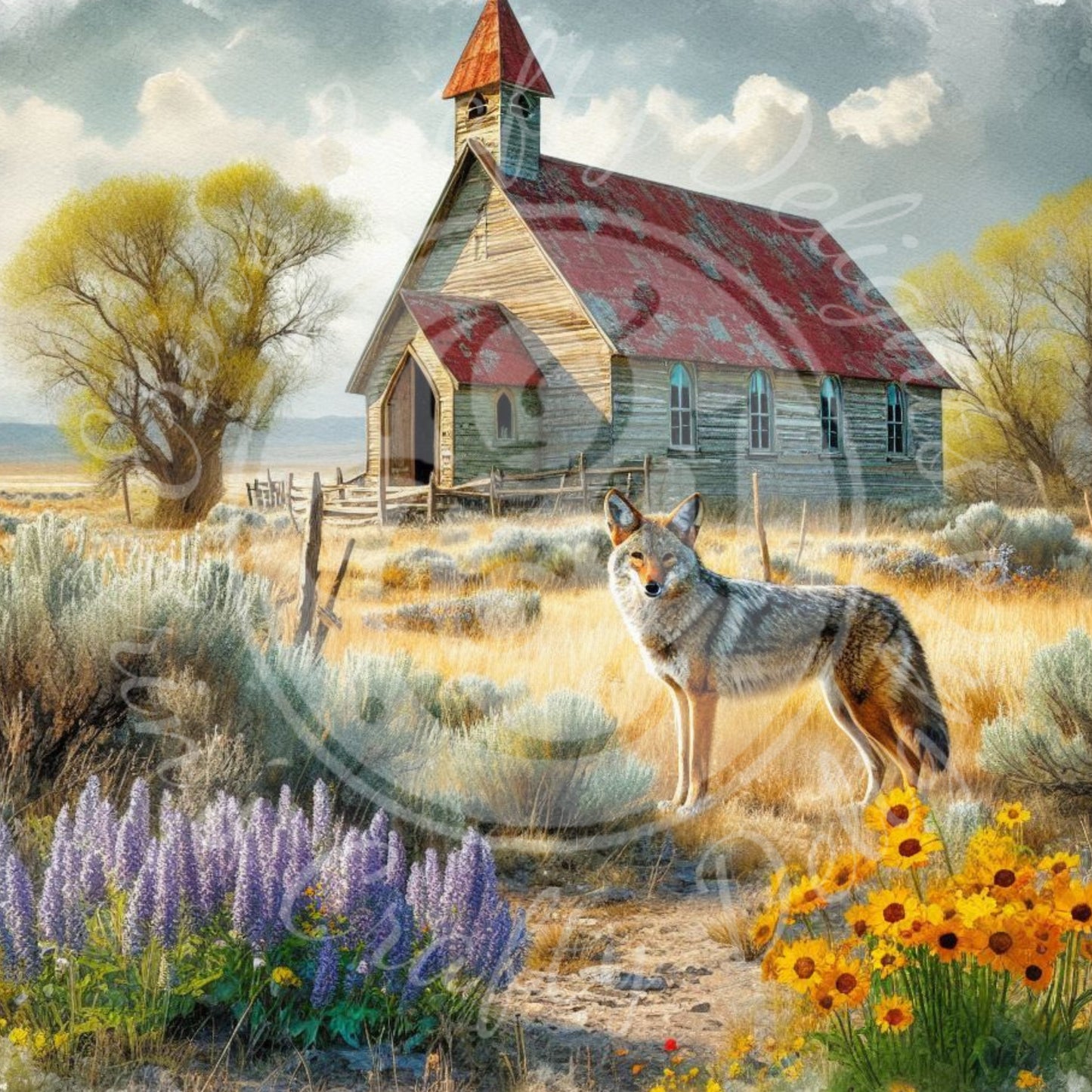 2 Spring Prairie Church and Coyote
