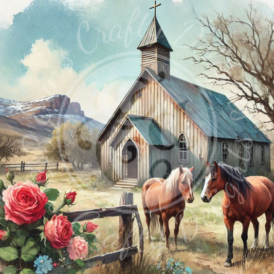 2 Spring Prairie Church and Mustangs