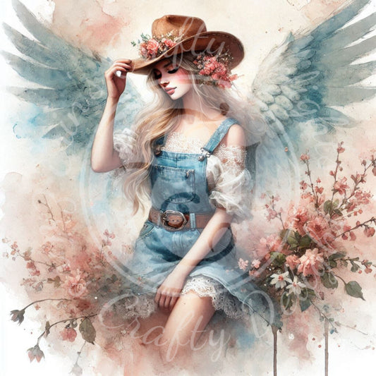 2 Sq Spring Cowgirl Angel 8x8 Printable