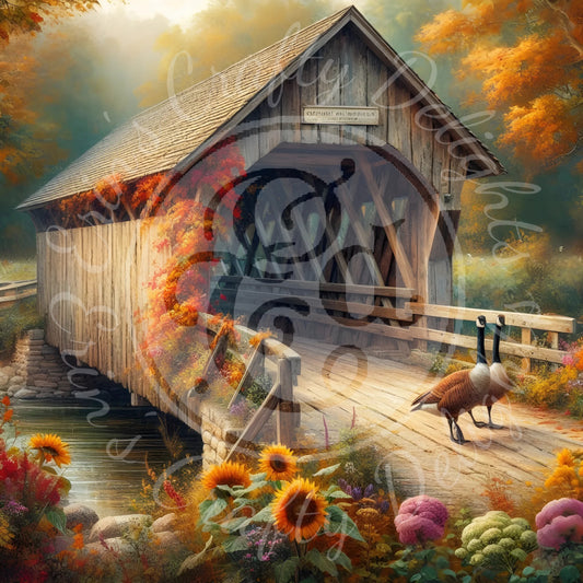 2 Sq Autumn Covered Bridge 8x8 Printable