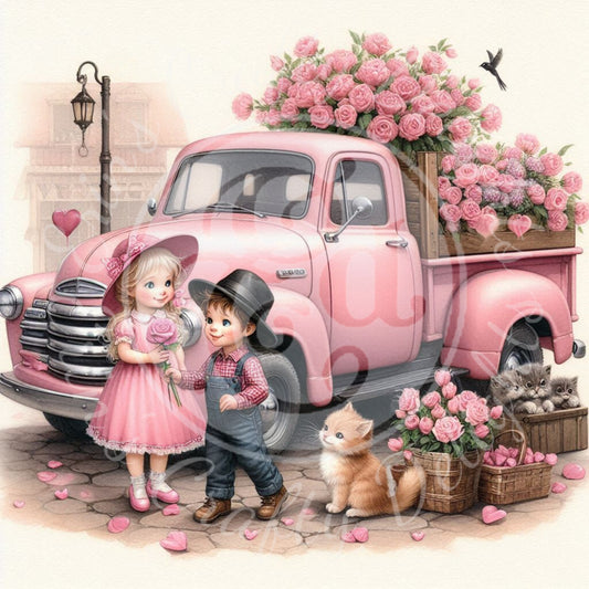 2 Valentine's Day Kids & Flowers Truck