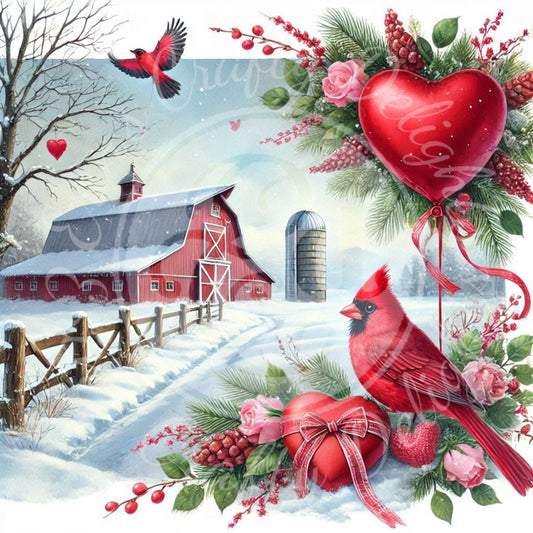 2 Valentine Cardinal and Barn