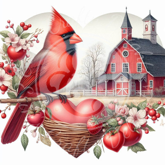 2 Valentine Cardinal and Farmhouse