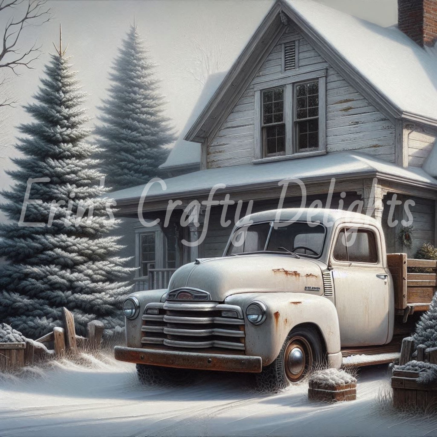 2 White Truck and Farmhouse