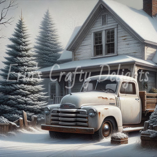 2 White Truck and Farmhouse