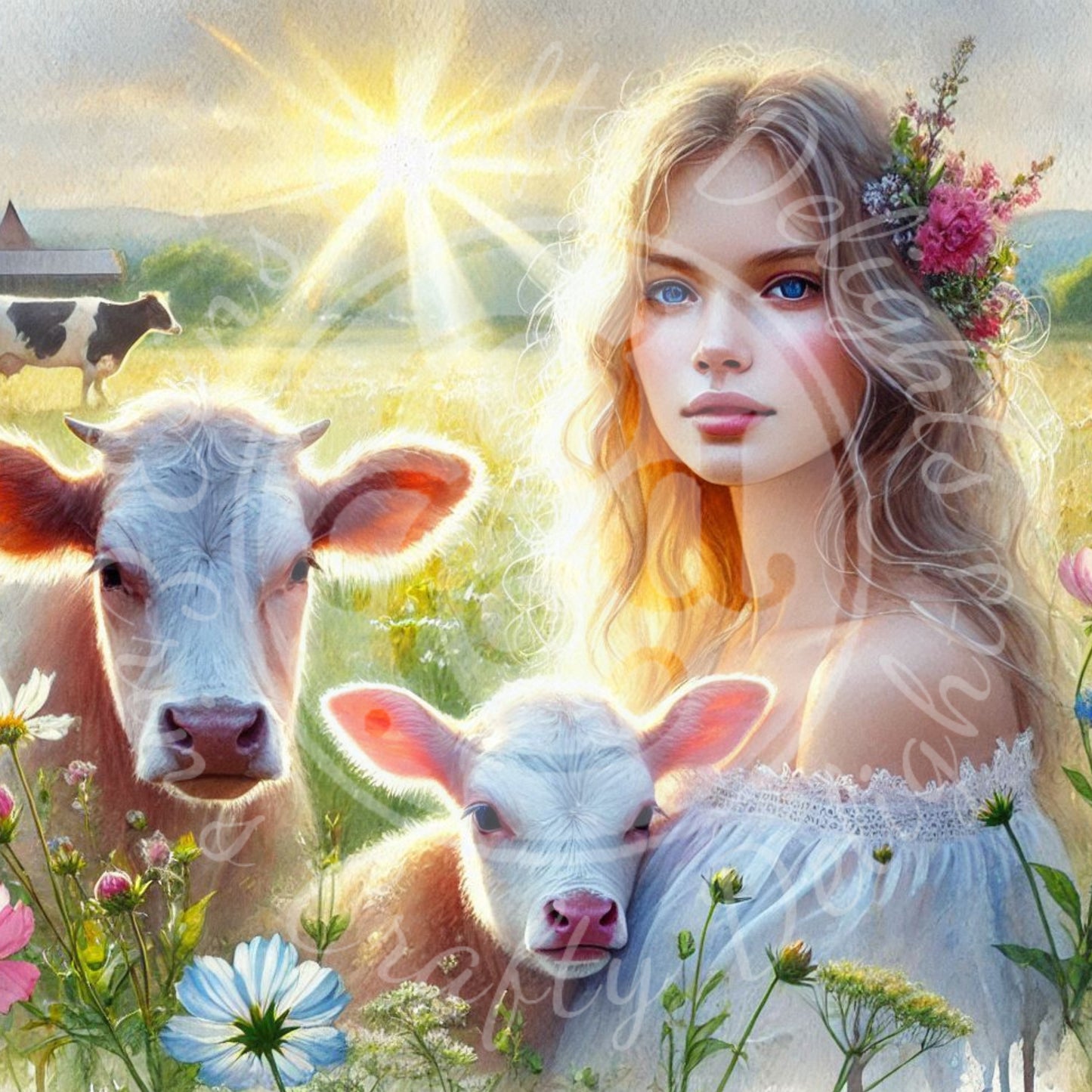 2 Spring Woman & Brown Cow