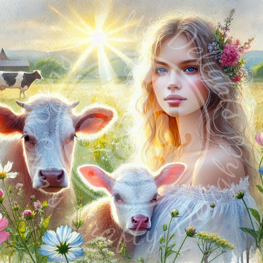 2 Spring Woman & Brown Cow