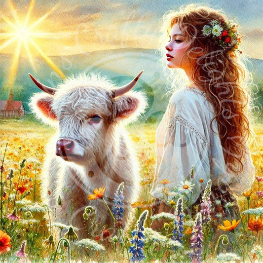 2 Spring Woman & Highland Cow