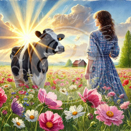 2 Spring Woman & Holstein Cow