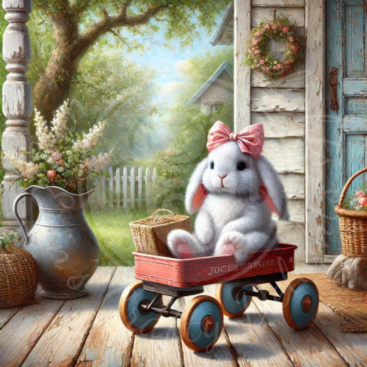 3 Bunny in a Toy Wagon