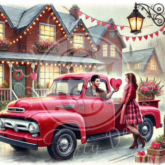 3 Couple in Love and Red Truck