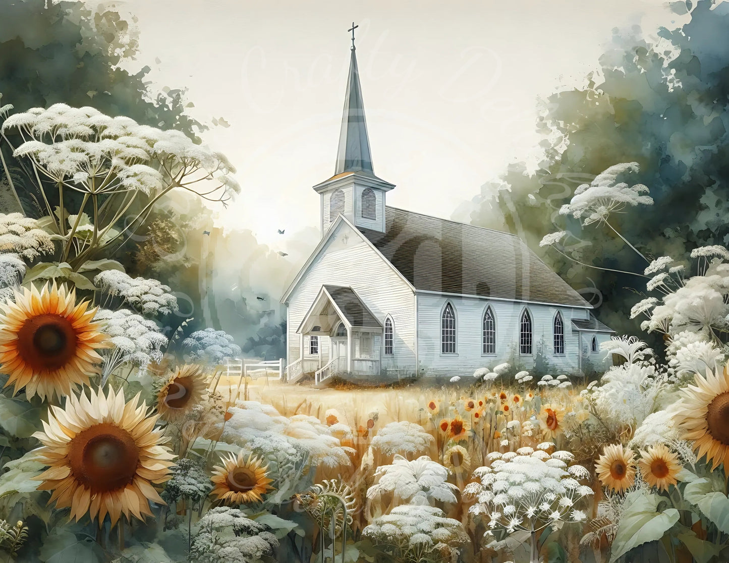 3H Sunflower Queen Anne's Lace Church 8x10