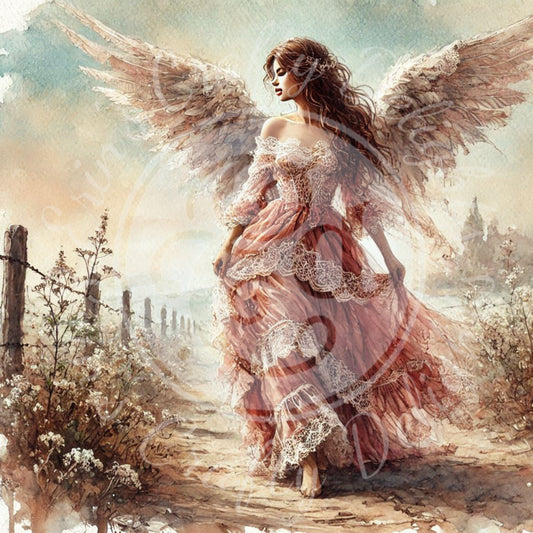 3 Sq Rustic Angel 8x8 Printable