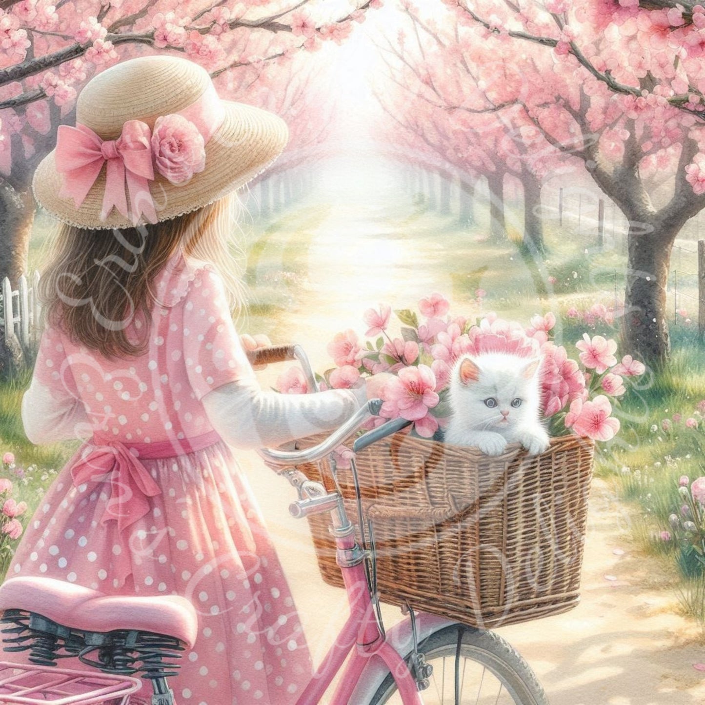 3 Spring Girl and Kitty in Pink