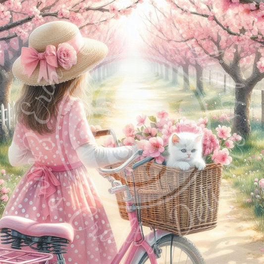 3 Spring Girl and Kitty in Pink