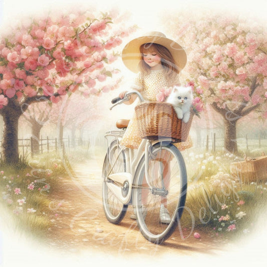 3 Spring Girl and Kitty in Yellow