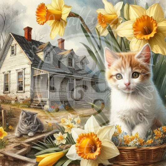 3 Spring Kitten and Farmhouse