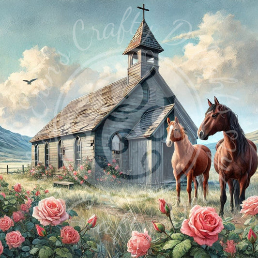 3 Spring Prairie Church and Mustangs
