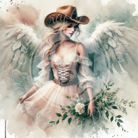 3 Sq Spring Cowgirl Angel 8x8 Printable