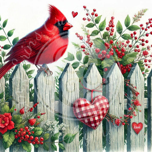 3 Valentine Cardinals on a Fence