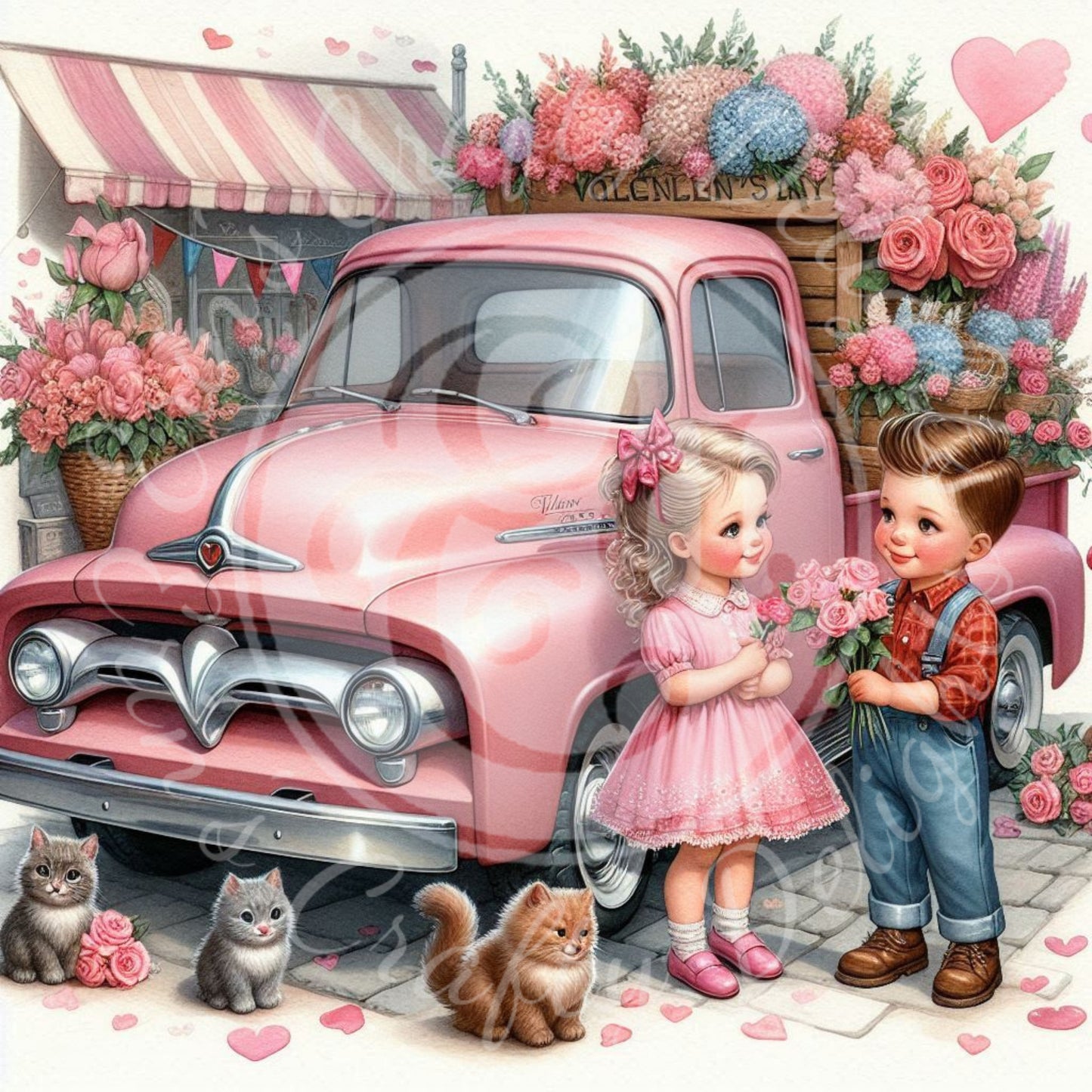 3 Valentine's Day Kids & Flowers Truck