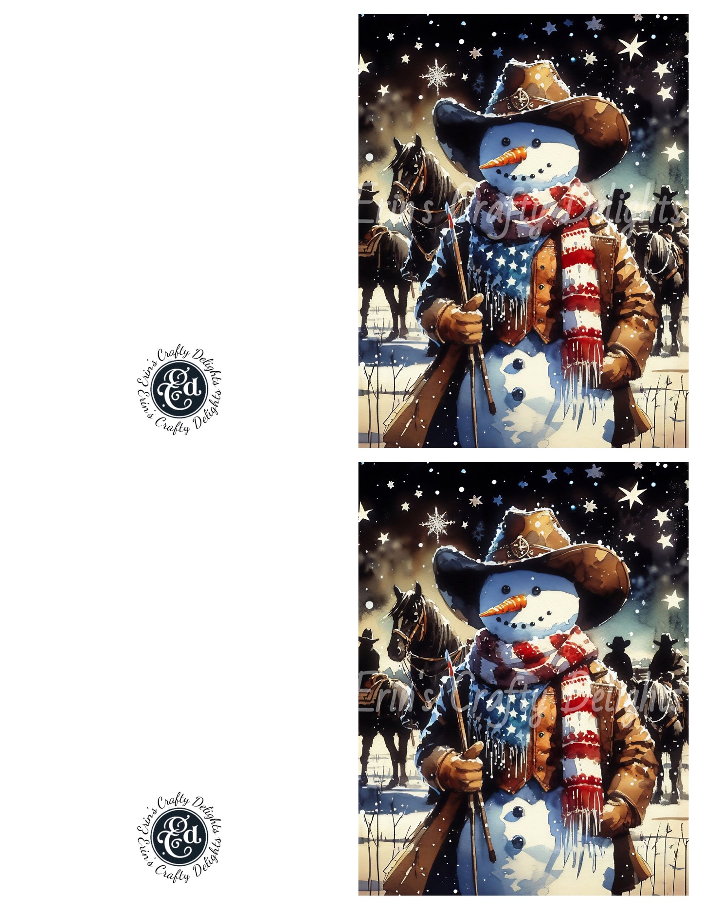 4 Cowboy Snowman Christmas Card