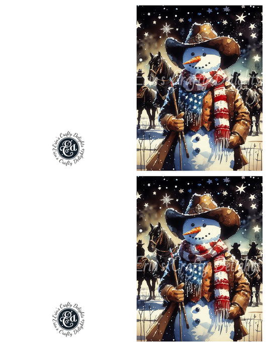 4 Cowboy Snowman Christmas Card