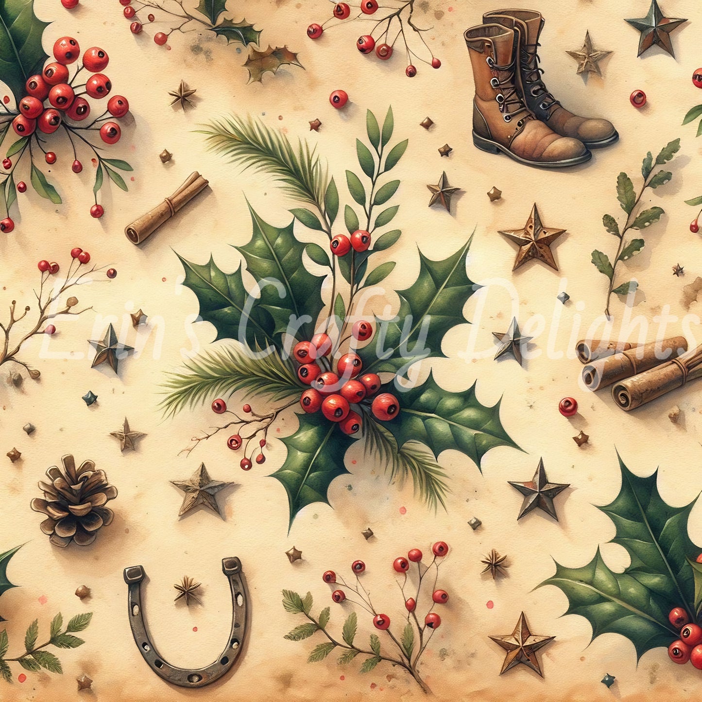 Cowboy Christmas Greenery on Cowhide Bundle