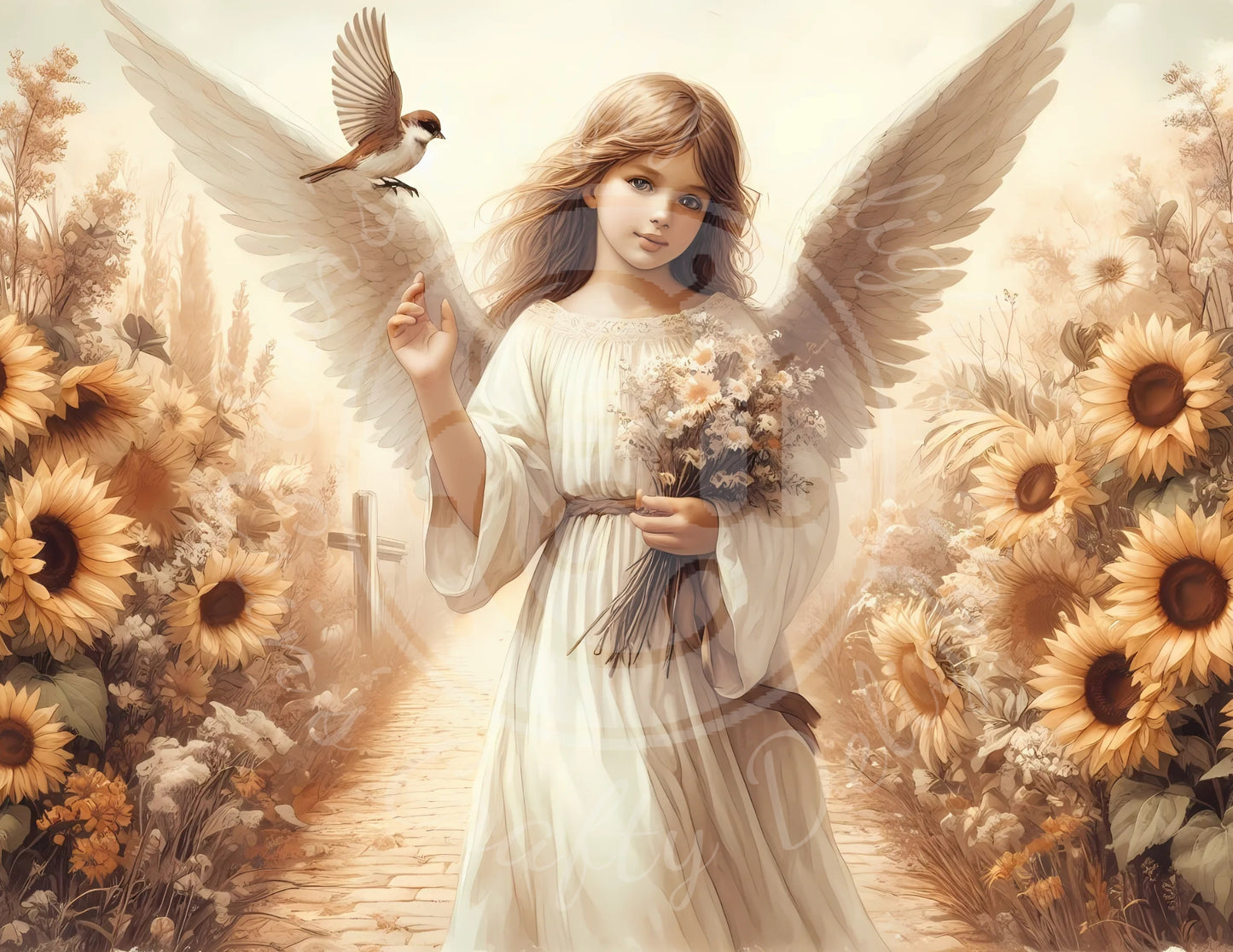 4H Fall Sparrow Angel 8x10" Printable