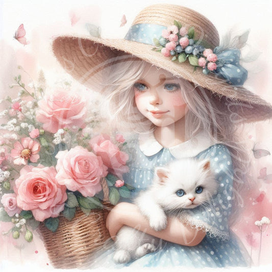 4 Spring Girl and Kitty in Blue