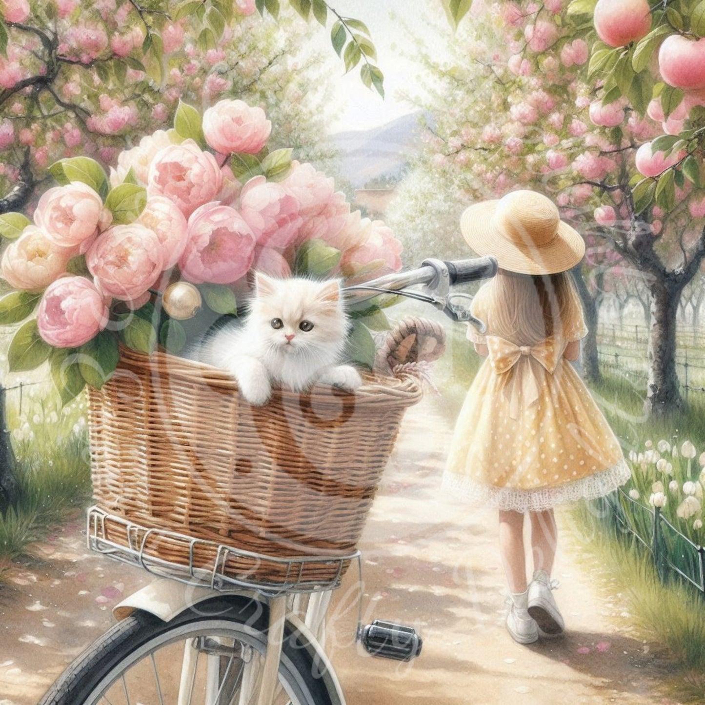 4 Spring Girl and Kitty in Yellow