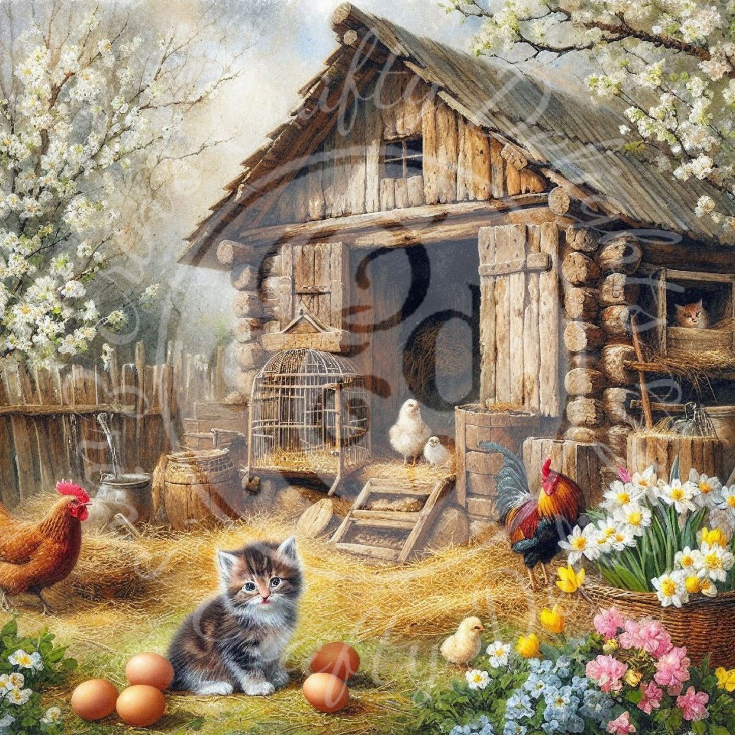 4 Spring Kittens and Chickens