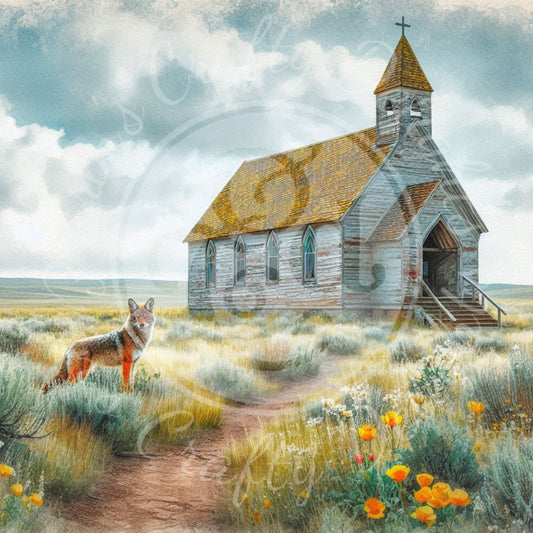 4 Spring Prairie Church and Coyote