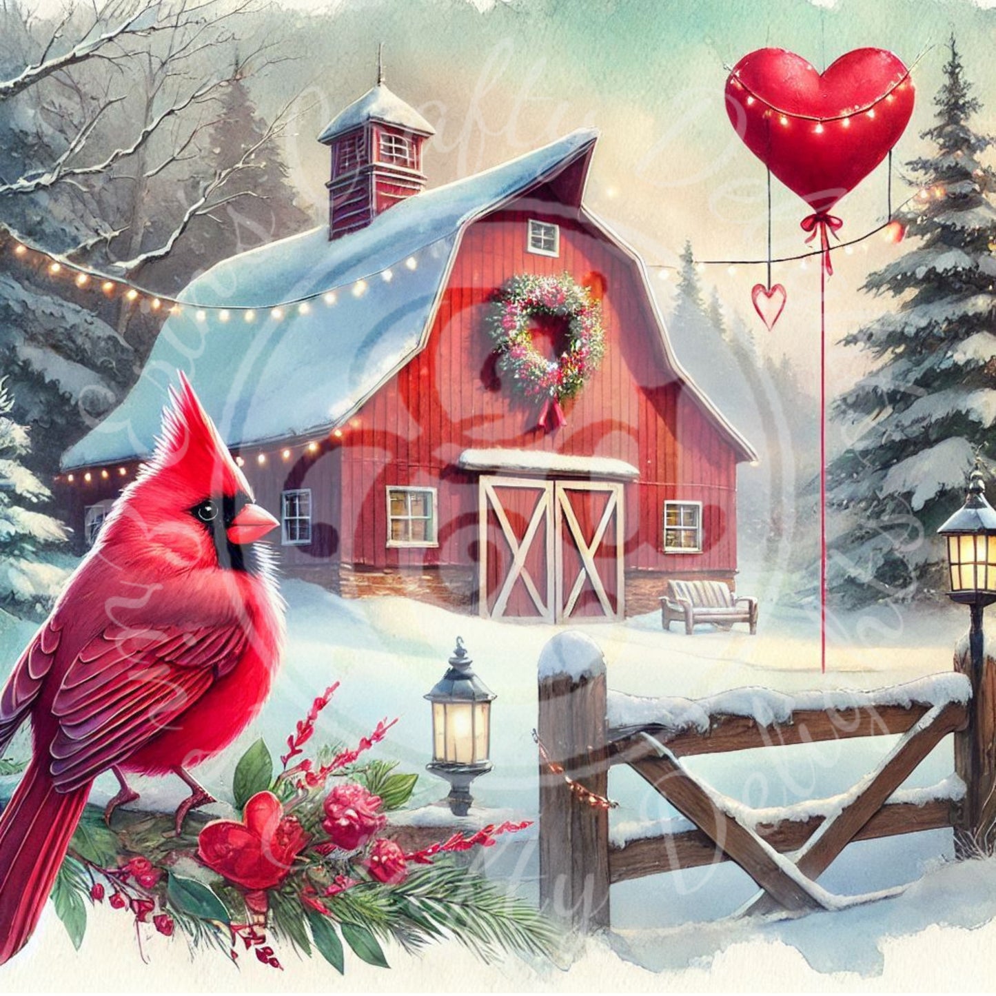 4 Valentine Cardinal and Barn