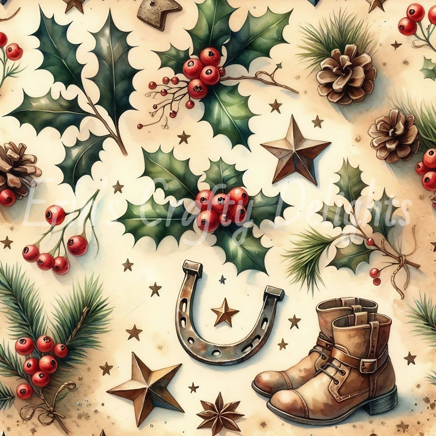 Cowboy Christmas Greenery on Cowhide Bundle