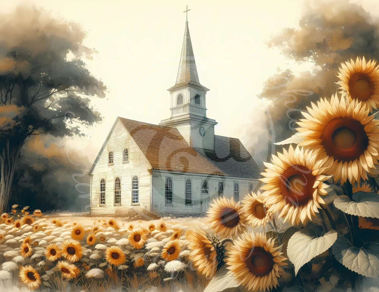 5H Sunflower Queen Anne's Lace Church 8x10