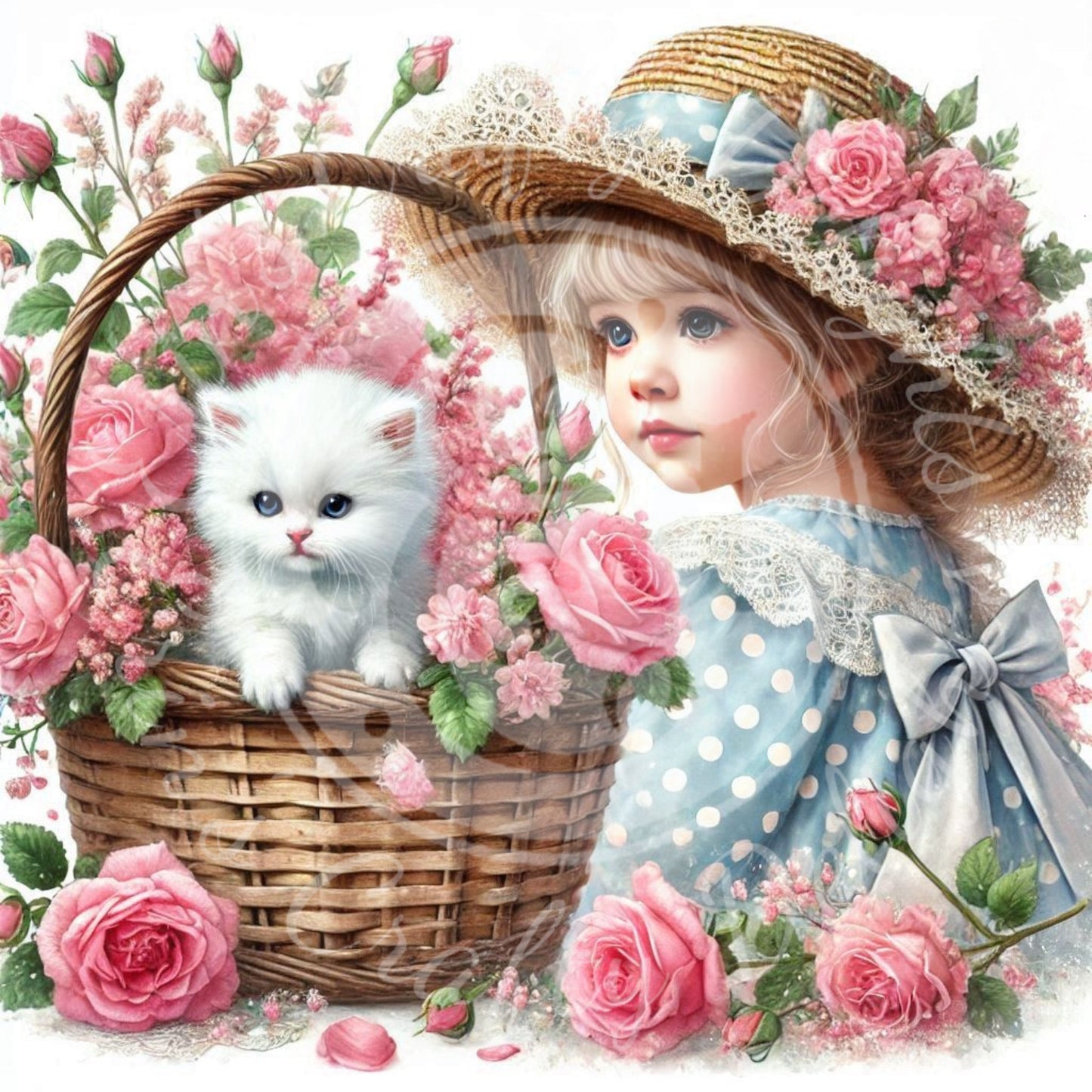 5 Spring Girl and Kitty in Blue