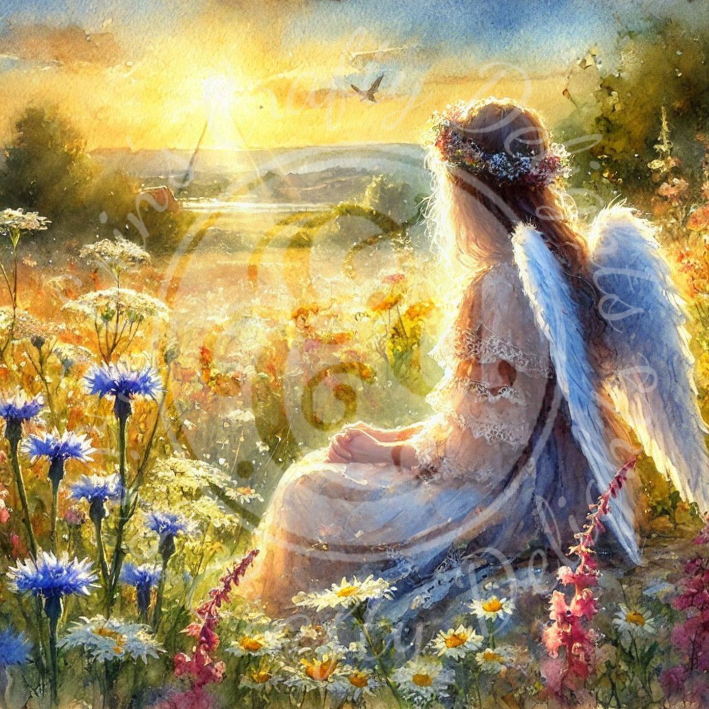 6 Sq Angel in Evening Field 8x8 Printable