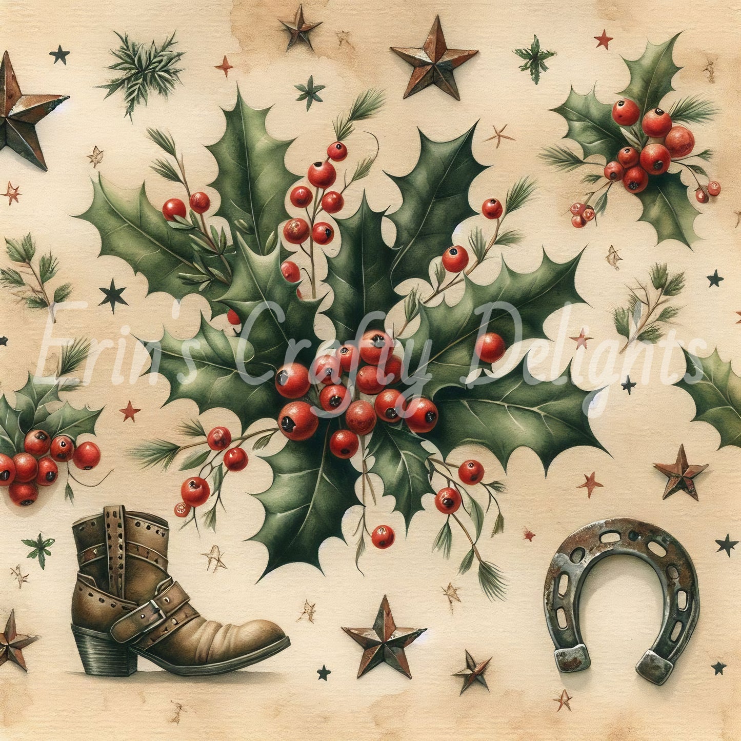 Cowboy Christmas Greenery on Cowhide Bundle