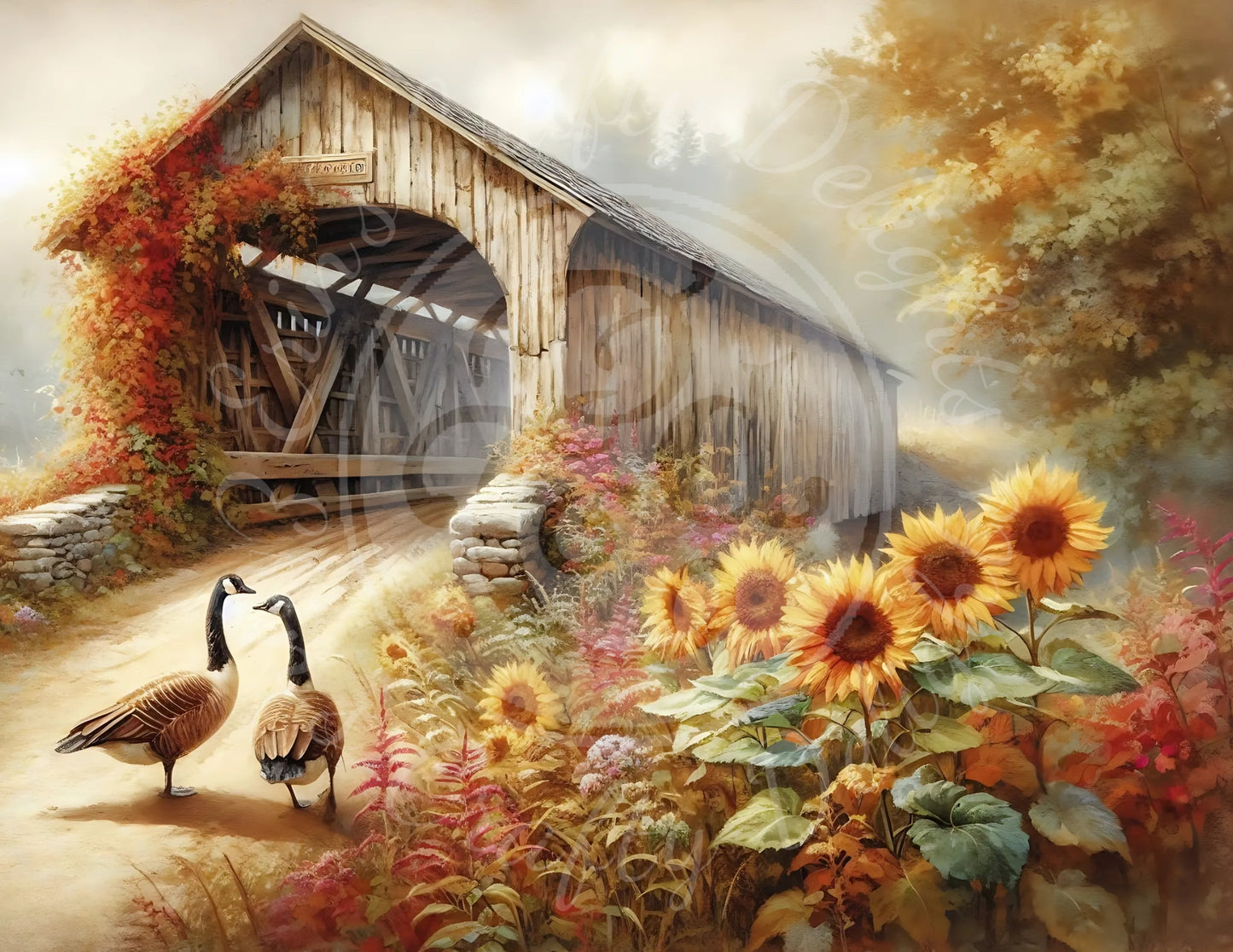 6 H Autumn Covered Bridge 8x10 Printable