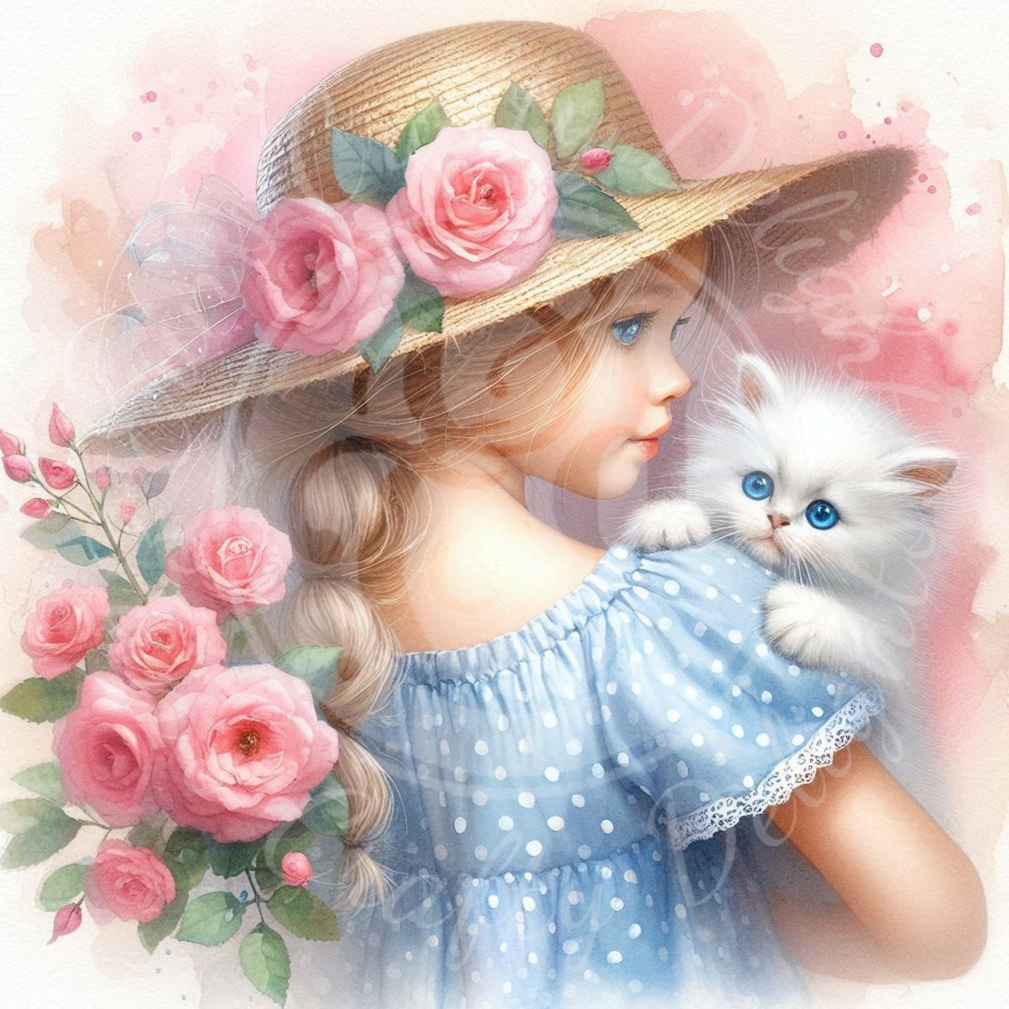 6 Spring Girl and Kitty in Blue