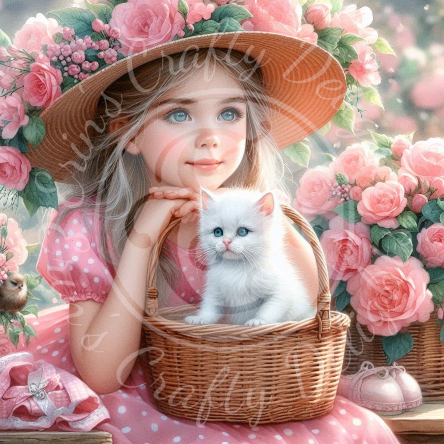 6 Spring Girl and Kitty in Pink