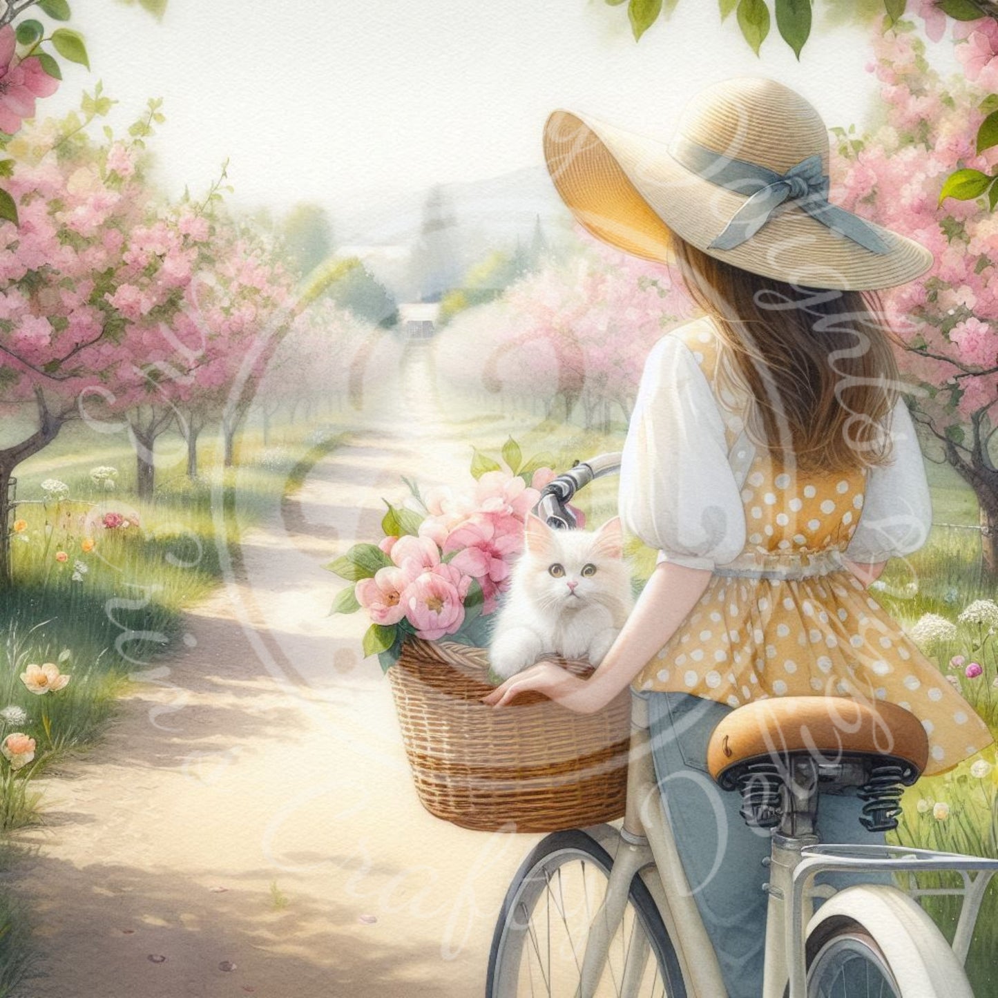 6 Spring Girl and Kitty in Yellow